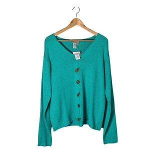 NWT: Coldwater Creek Women’s Ramie & Cotton Button Cardigan Sweater; Teal;  XL